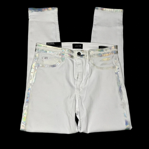 Joe's "The Charlie" High Rise Skinny Ankle in White with Silver Metallic  Sz:30 - Picture 3 of 11
